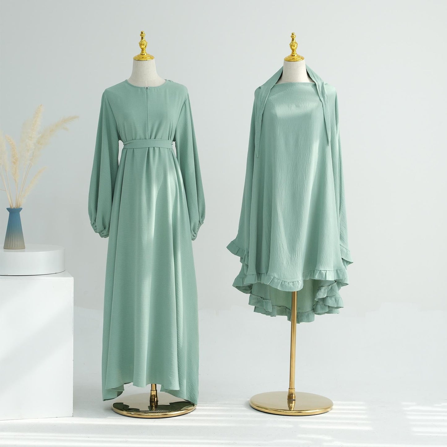 HAYA HA1176 2pcs Set Front Zipper and Pocket Abaya with Khimar