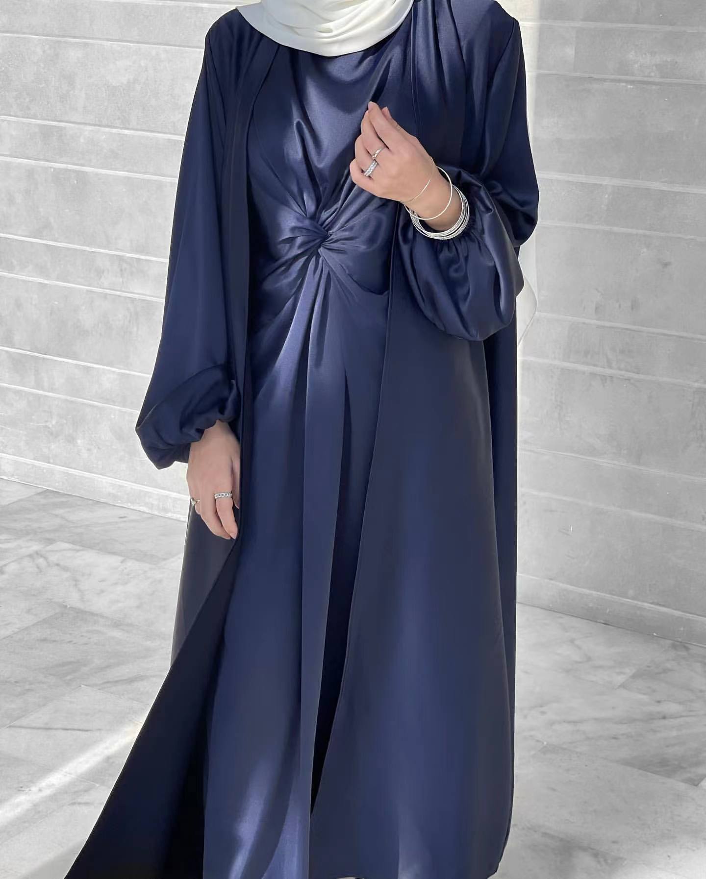 HAYA10061 Fashion solid colour two-piece dress cardigan set Abaya