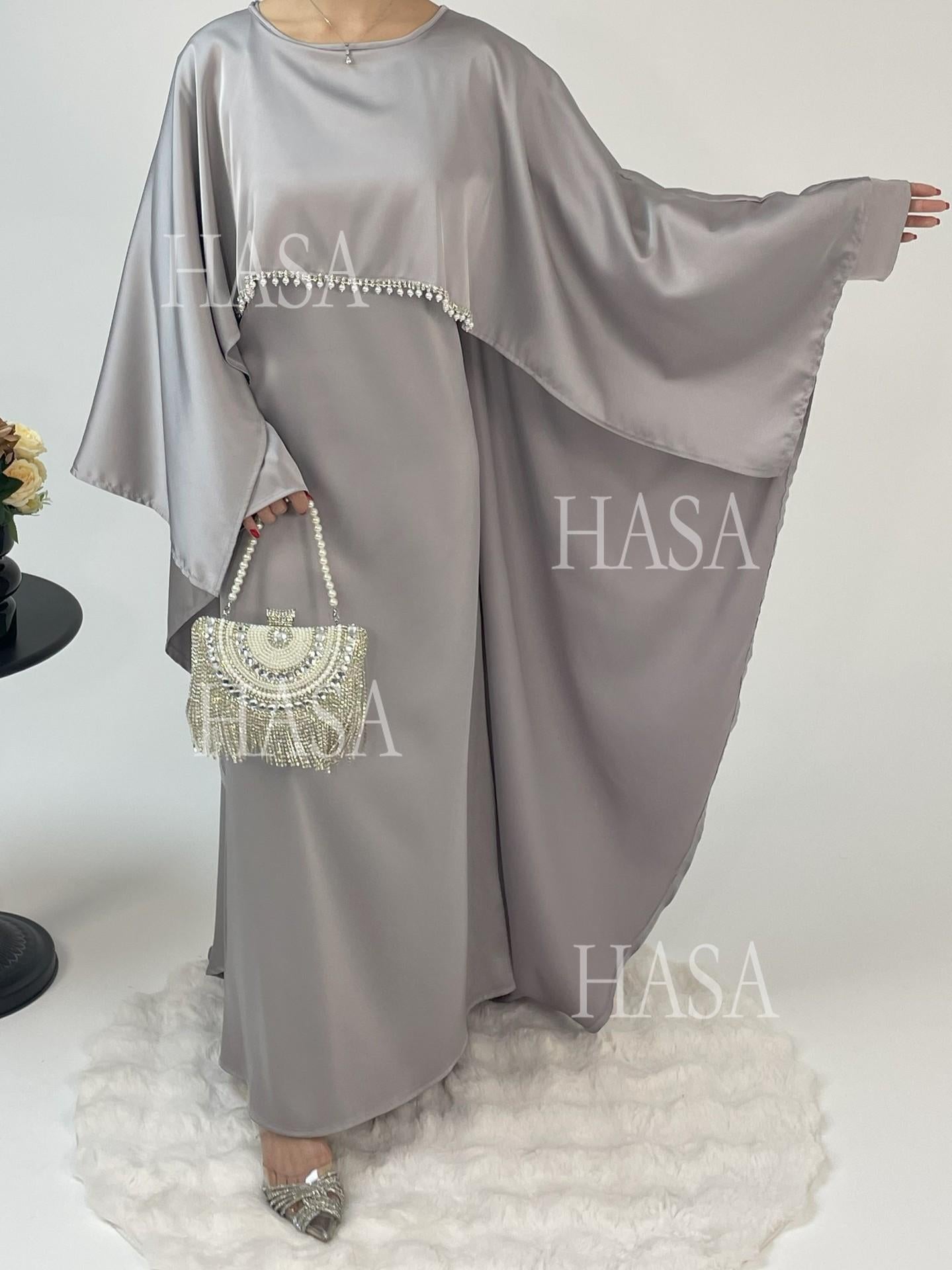 HA6570 Elegant Cape-style Satin Dress Robe for Women