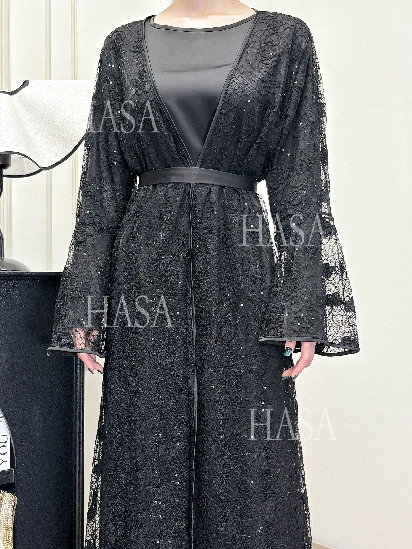 HA6482 Soft Lace Maxi Dress Set, Simple Loose Design