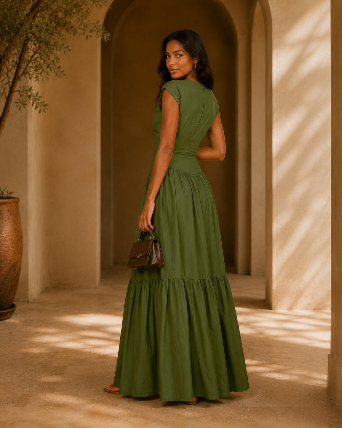HA1641 Women's Sleeveless Pleated Loose Fit Maxi Dress