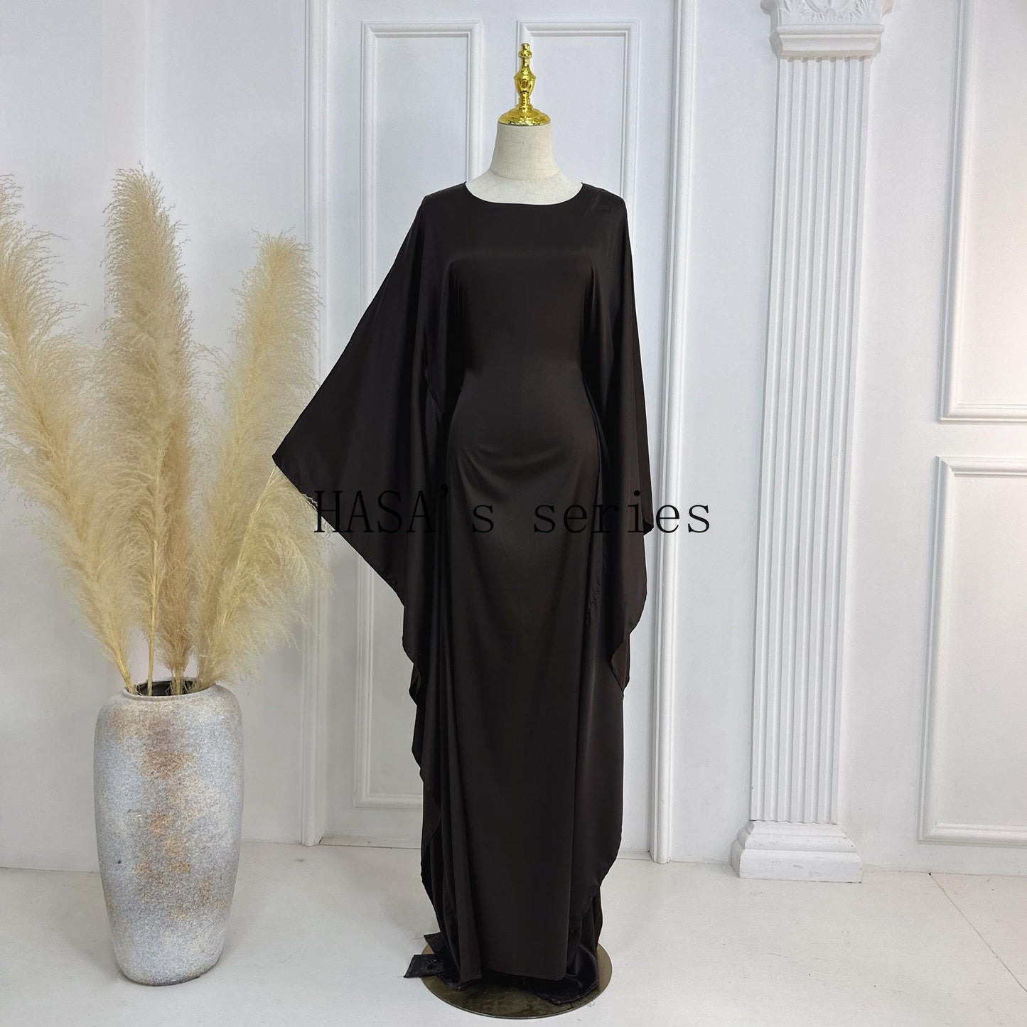 HA1504 Satin Batwing Sleeve Kaftan with Inner Belt
