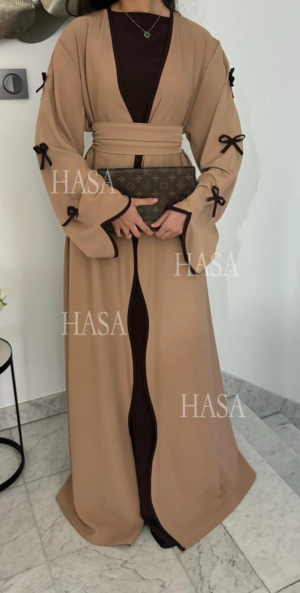HA5862 Elegant Wavy-edge Bow Robe (with Belt) for A Feminine Look