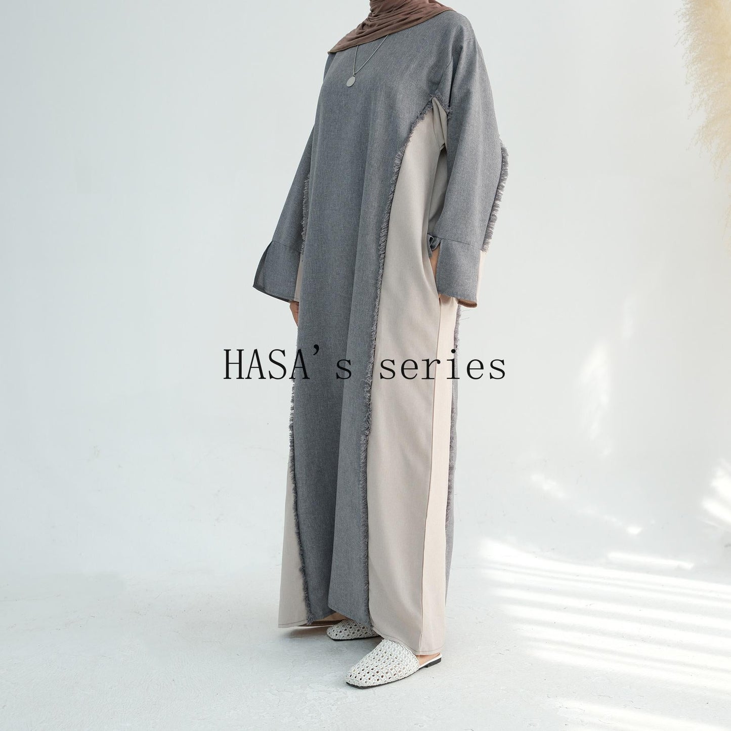 HA5508 Elegant patchwork robe - lightweight and comfortable, showing fashion taste plain casual dress