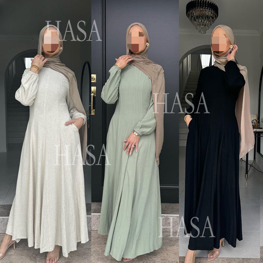 HASA HA5868 Solid Color Swing Comfortable  Dress Robe Waist Cinching