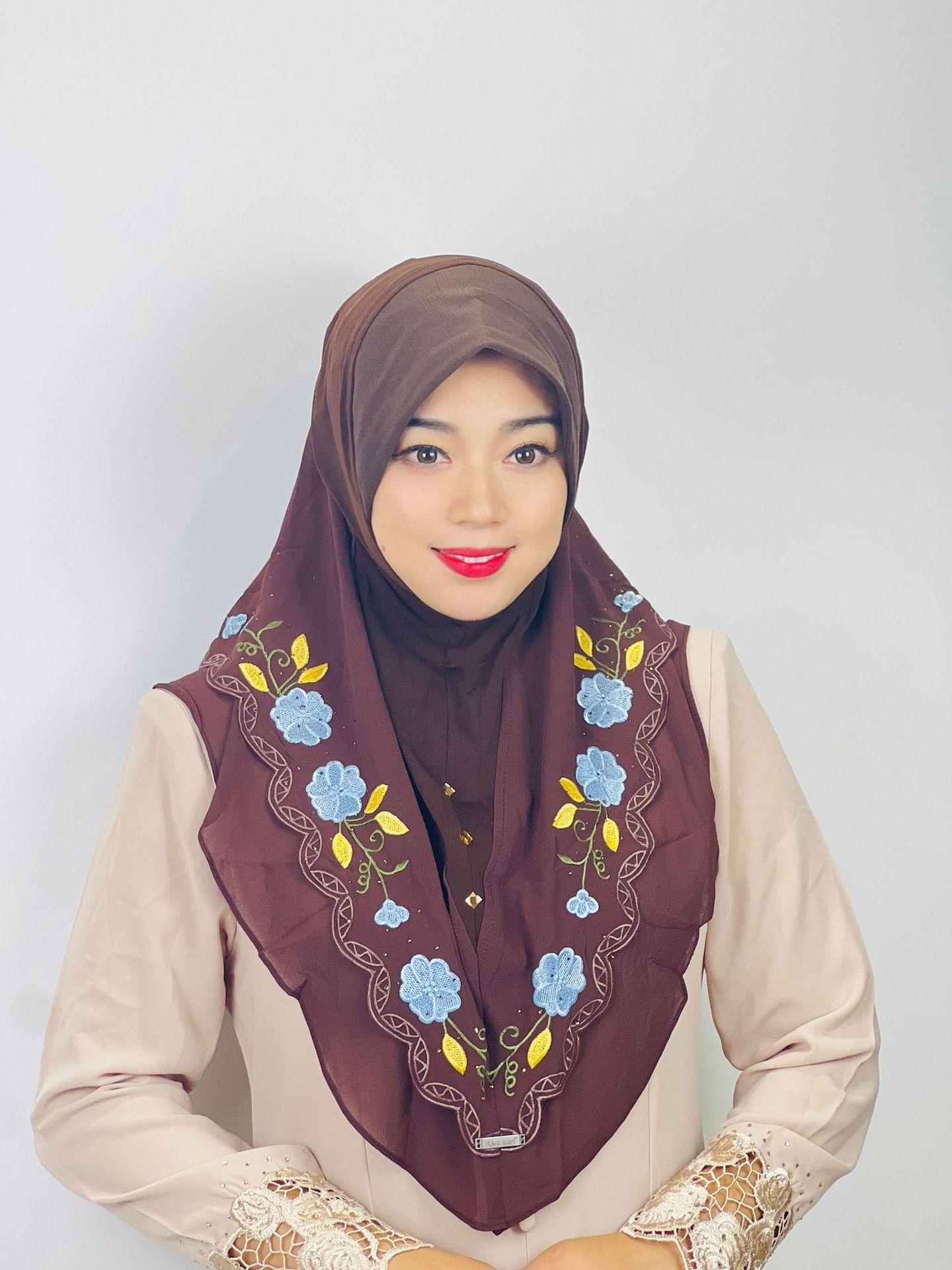 HAYA HA1105 Double Layered Floral Embroidered Lace Headscarf for Women