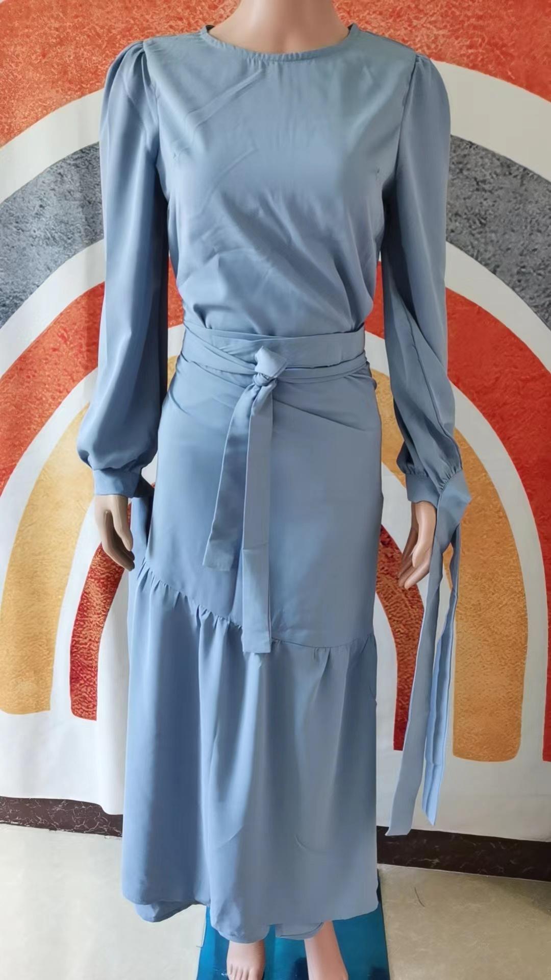 HAYA HAYA0823 2pcs Set Long Sleeved with Lace Up Half Length Dress