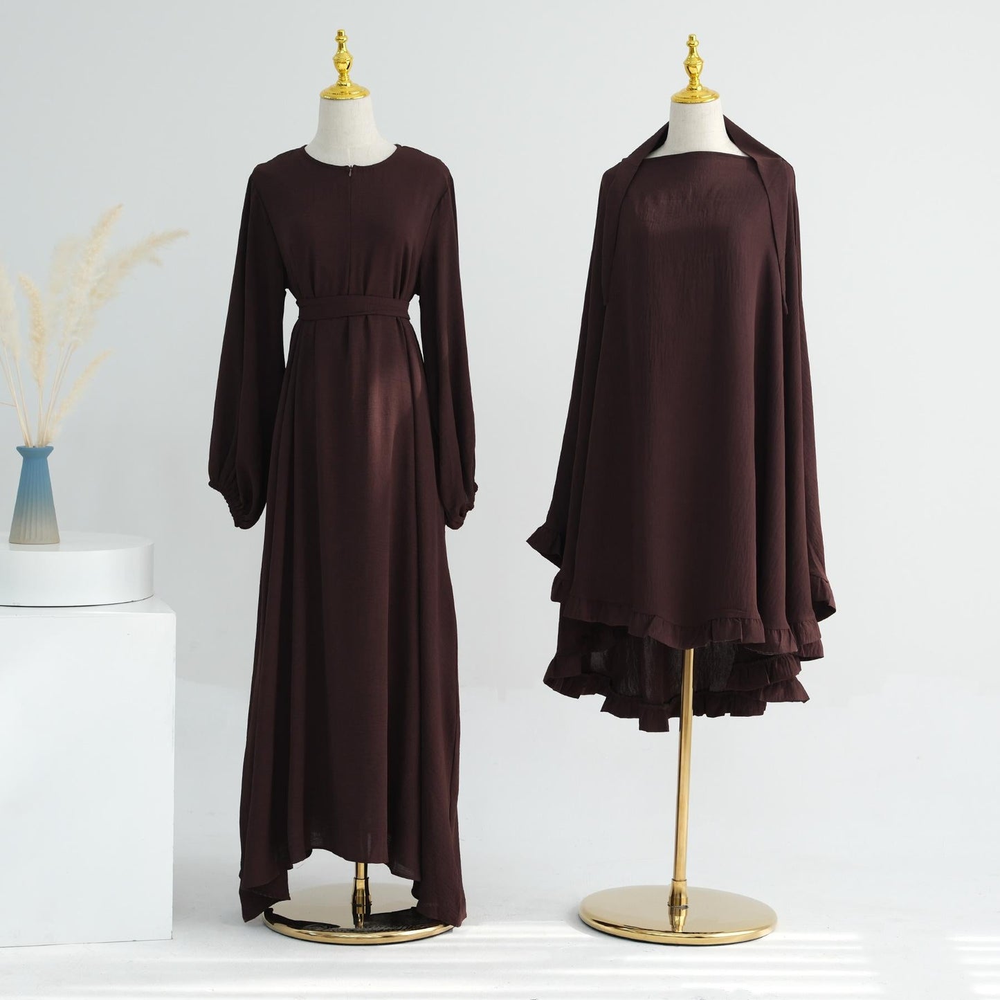 HAYA HA1176 2pcs Set Front Zipper and Pocket Abaya with Khimar