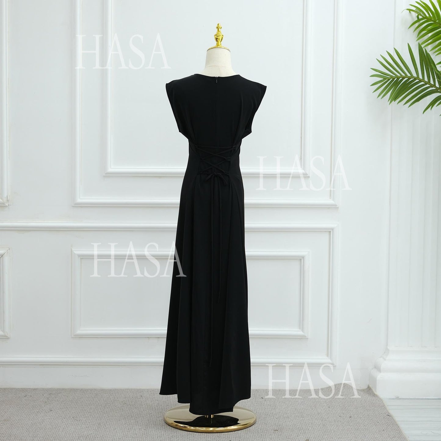 HA6470 Sleeveless Long Dress with Adjustable Back Lacing