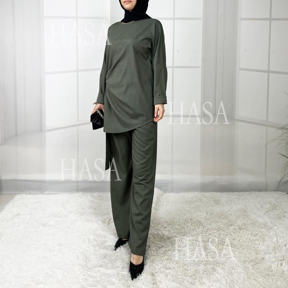 HS5856 High-end Imitation Linen Two-piece Suit (excluding Headscarf), Fashionable and Comfortable New Experience