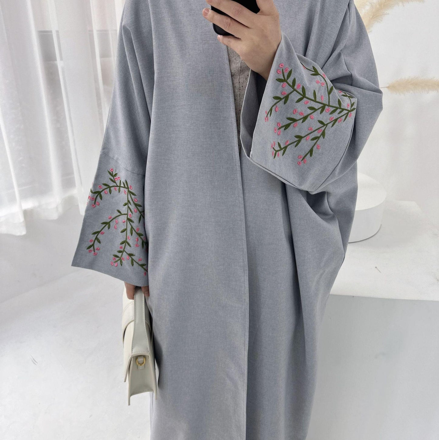 HAYA HAYA1046 Flower Embroidery Elegant Cardigan Robe