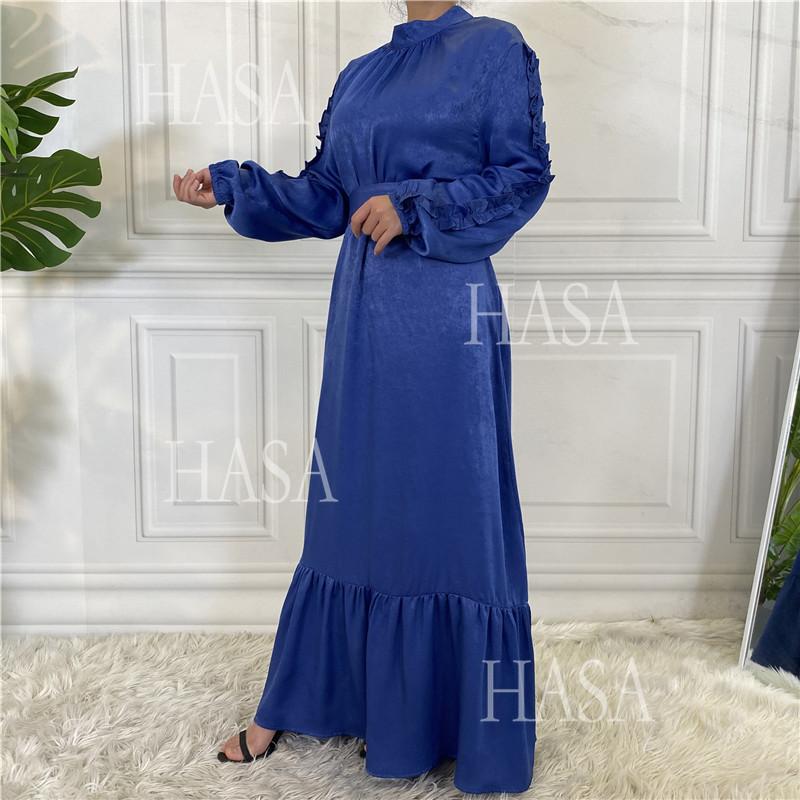 HA6591 Solid Color Turtleneck Long Sleeve Dress with Pleated Waistband