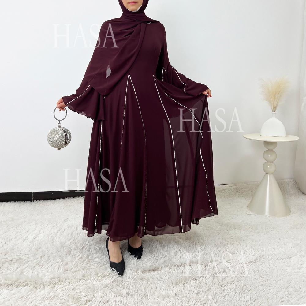 HA6497 Solid Color Light Luxury Chiffon Long Skirt Suit