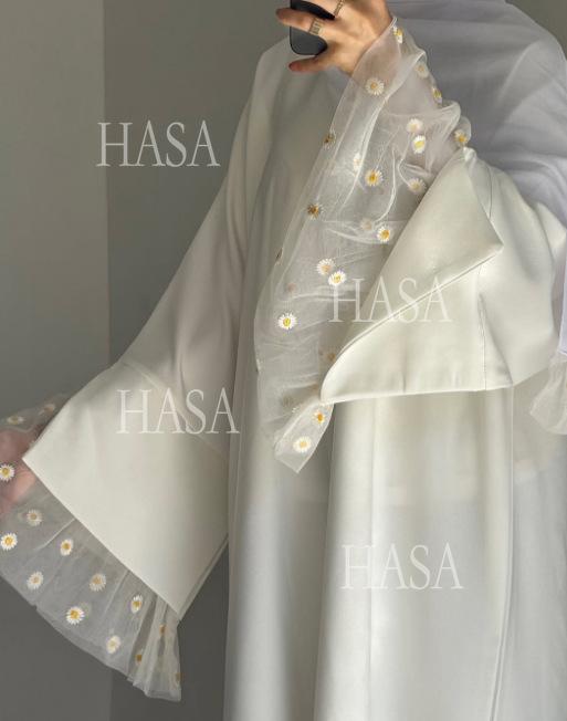HA6564 Lace Daisy Embellished Long Dress Robe