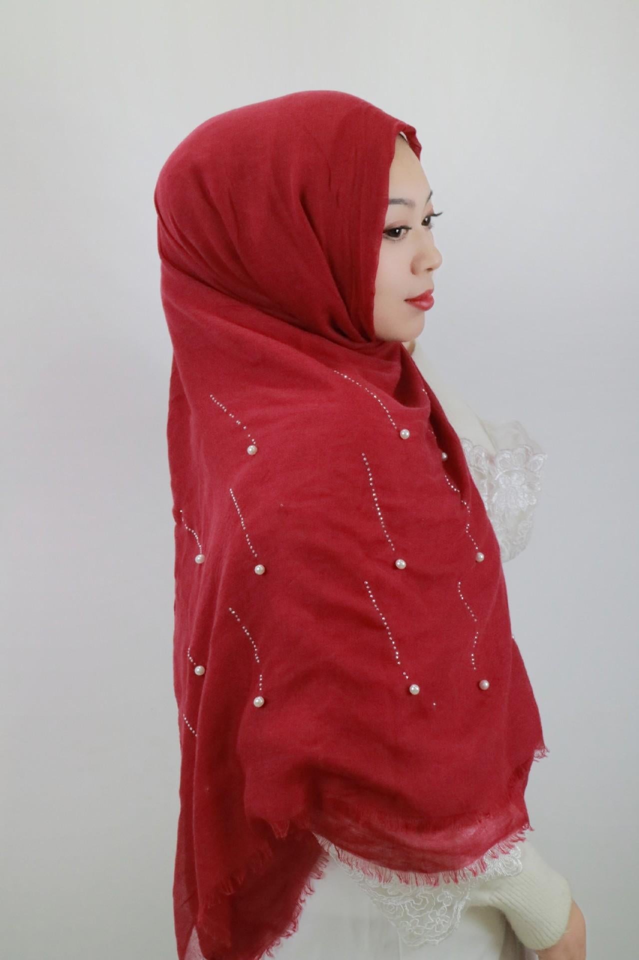 HAYA HA1106 Solid Color Scarf Long Beaded Shawl Headband