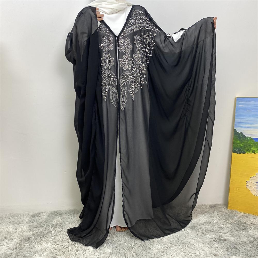 HAYA HAYA1085 Muslim Rhinestone Cardigan Dress