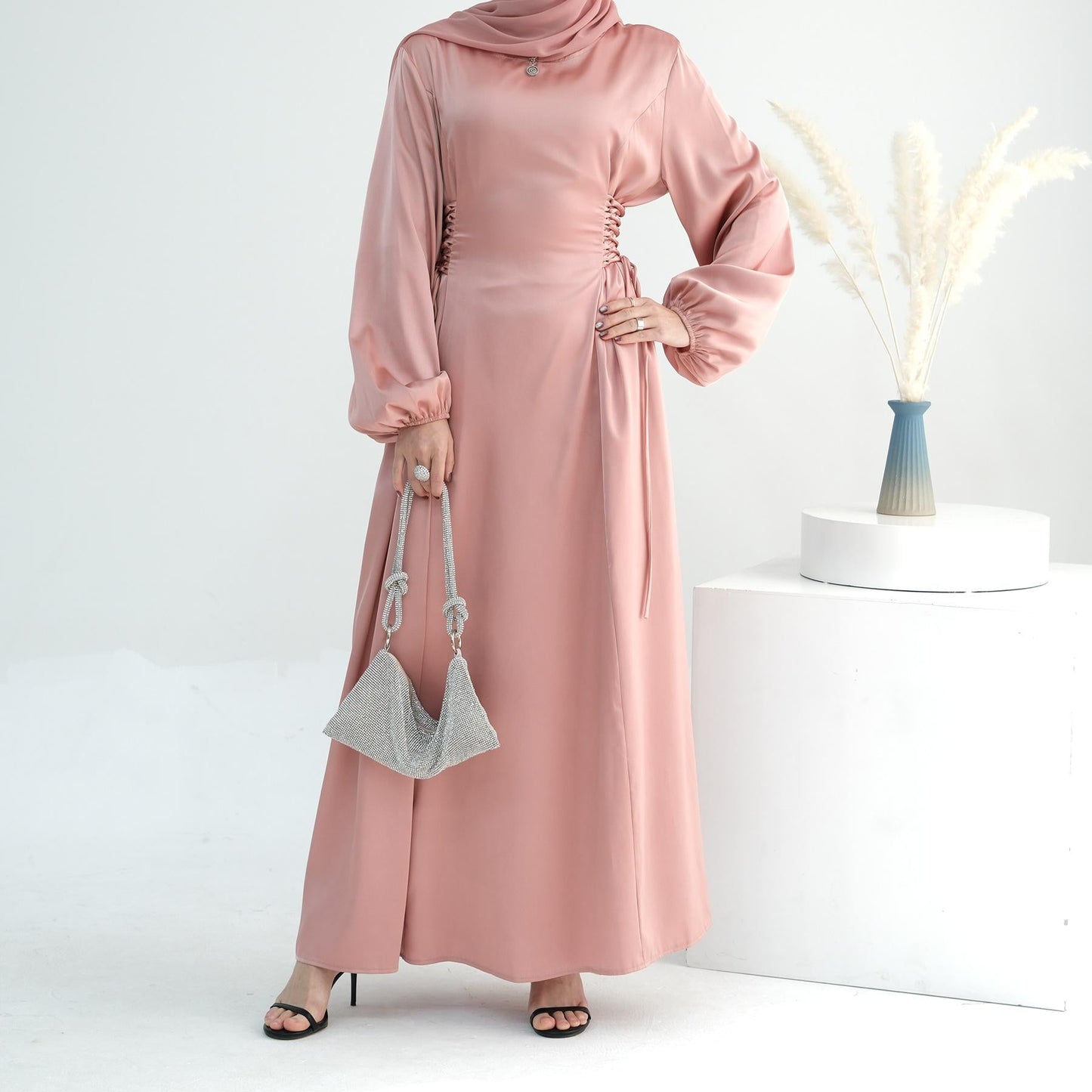 HAYA HAYA0991 Solid Color High-necked Slim Elegant Dress