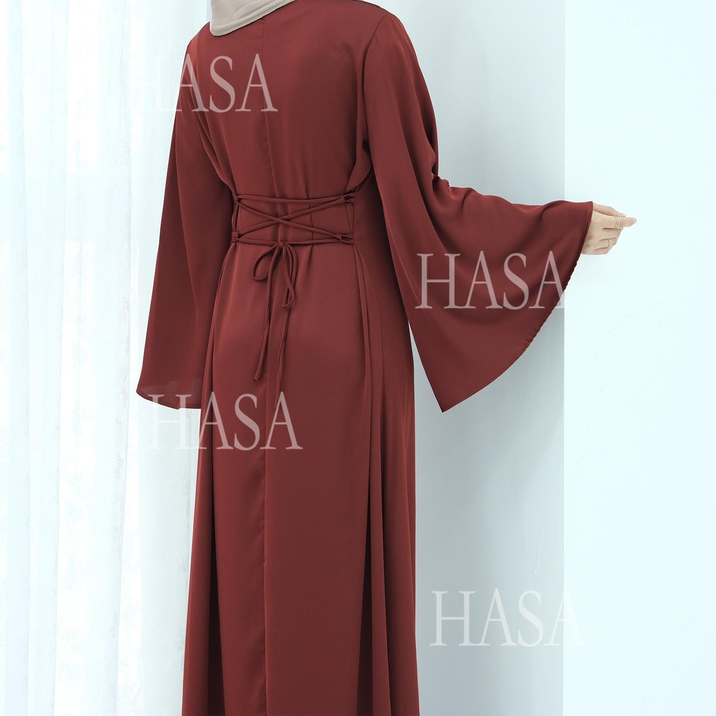 HA6478 Simple Long Dress with Wide Sleeves, One-piece and Smooth Style