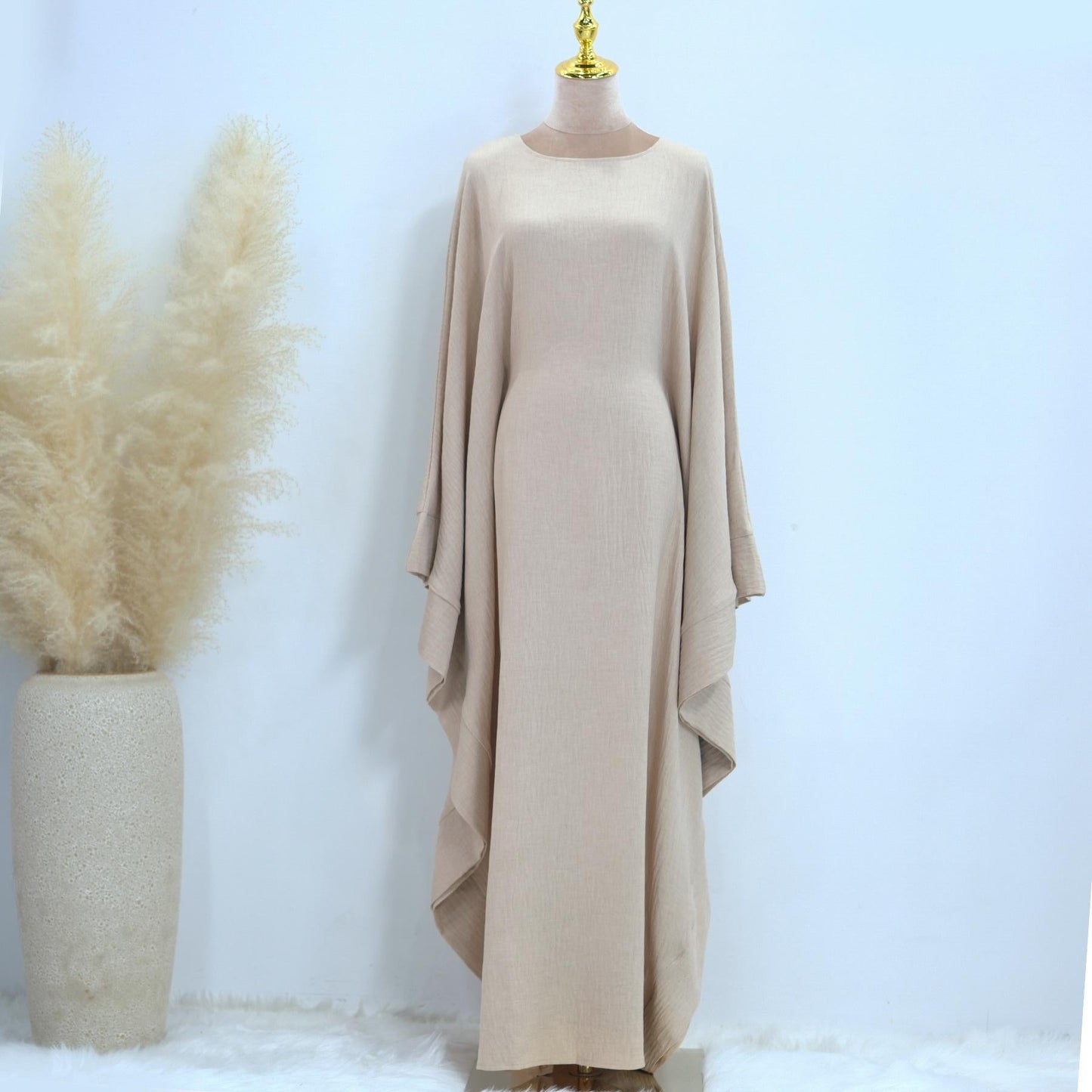 HAYA HA1177 Waist Raging Bat Sleeves Dress Crepe Kaftan with Built-in Belt