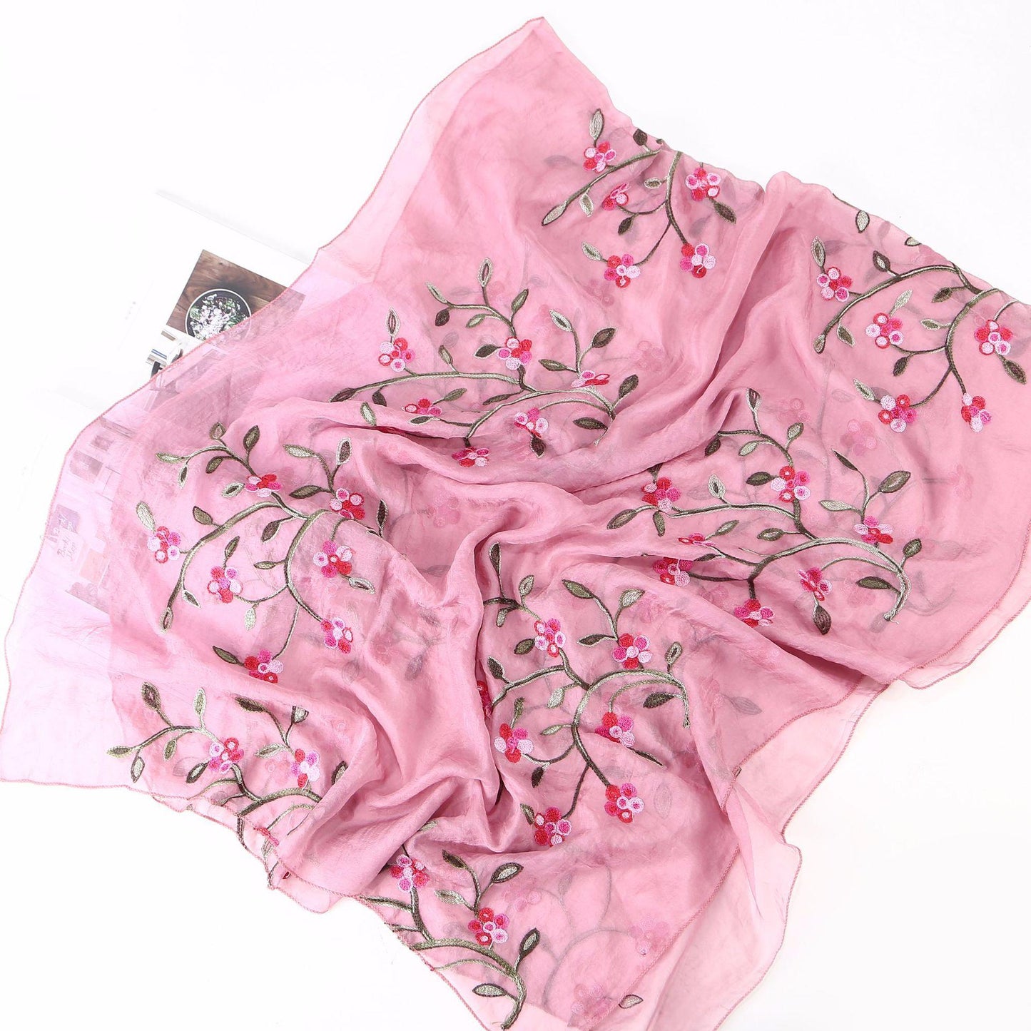 HAYA HA1132 Chiffon Flower Embroidered Scarf