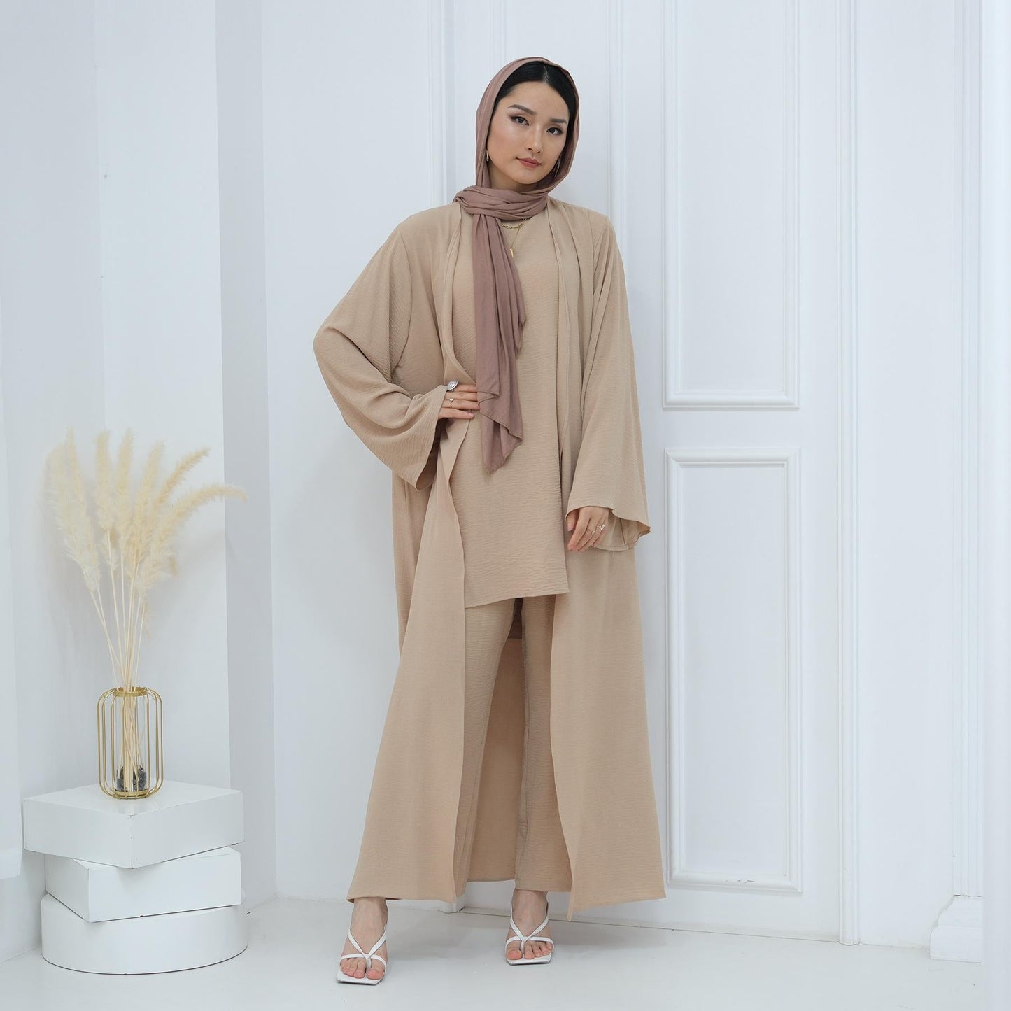 HA5107 Classic Solid Color Three-piece Suit - Loose Long Design Combination