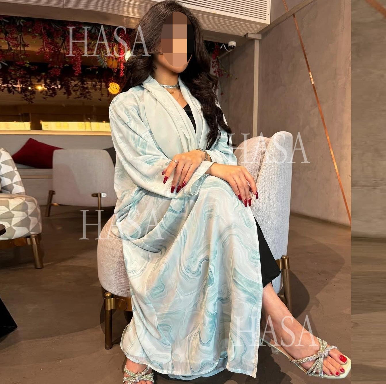 HA6635 Abaya chiffon printed two-piece set (including headscarf)