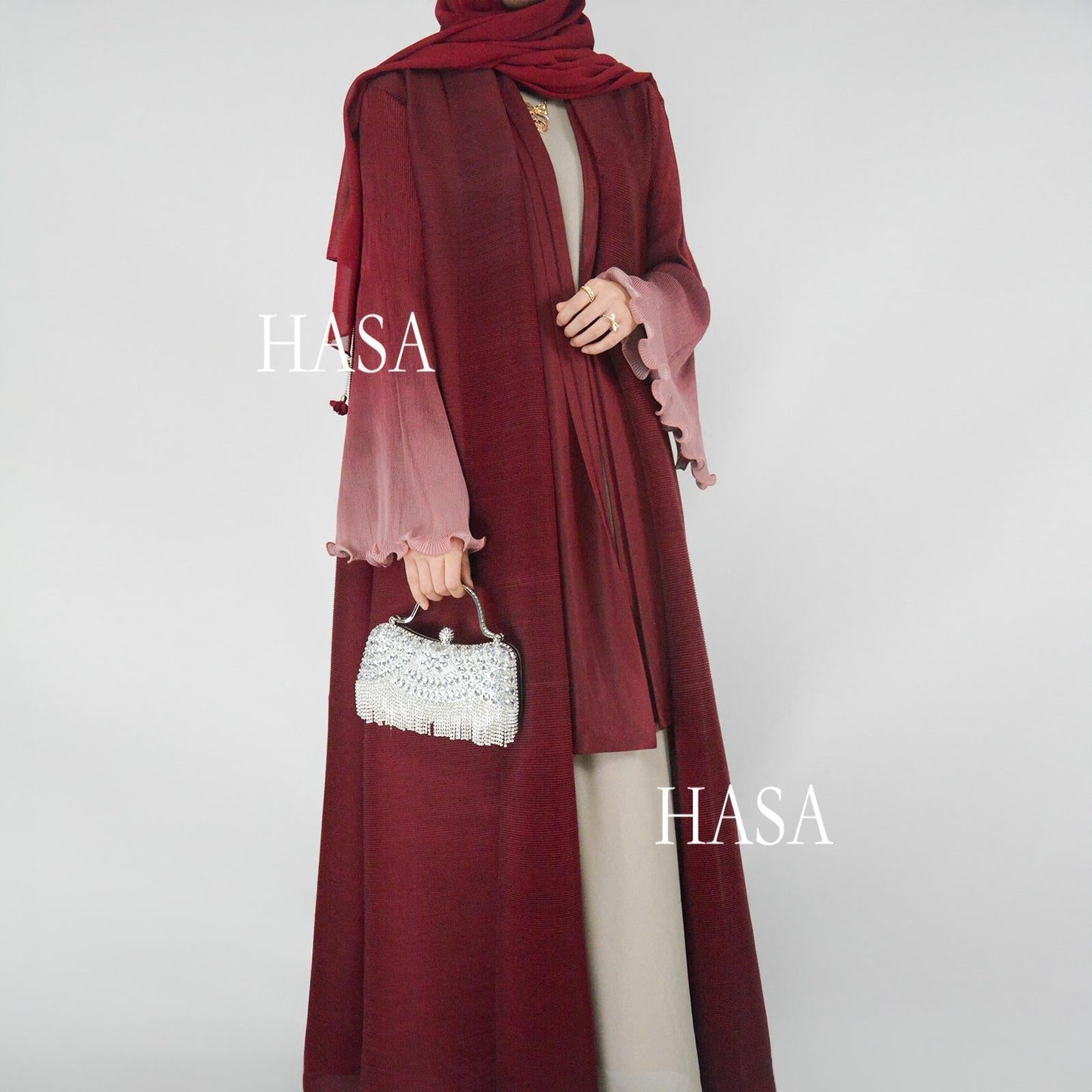 HS6360 Summer Ombré Gradient Abaya with Pleats and Fluted Bell Cuffs