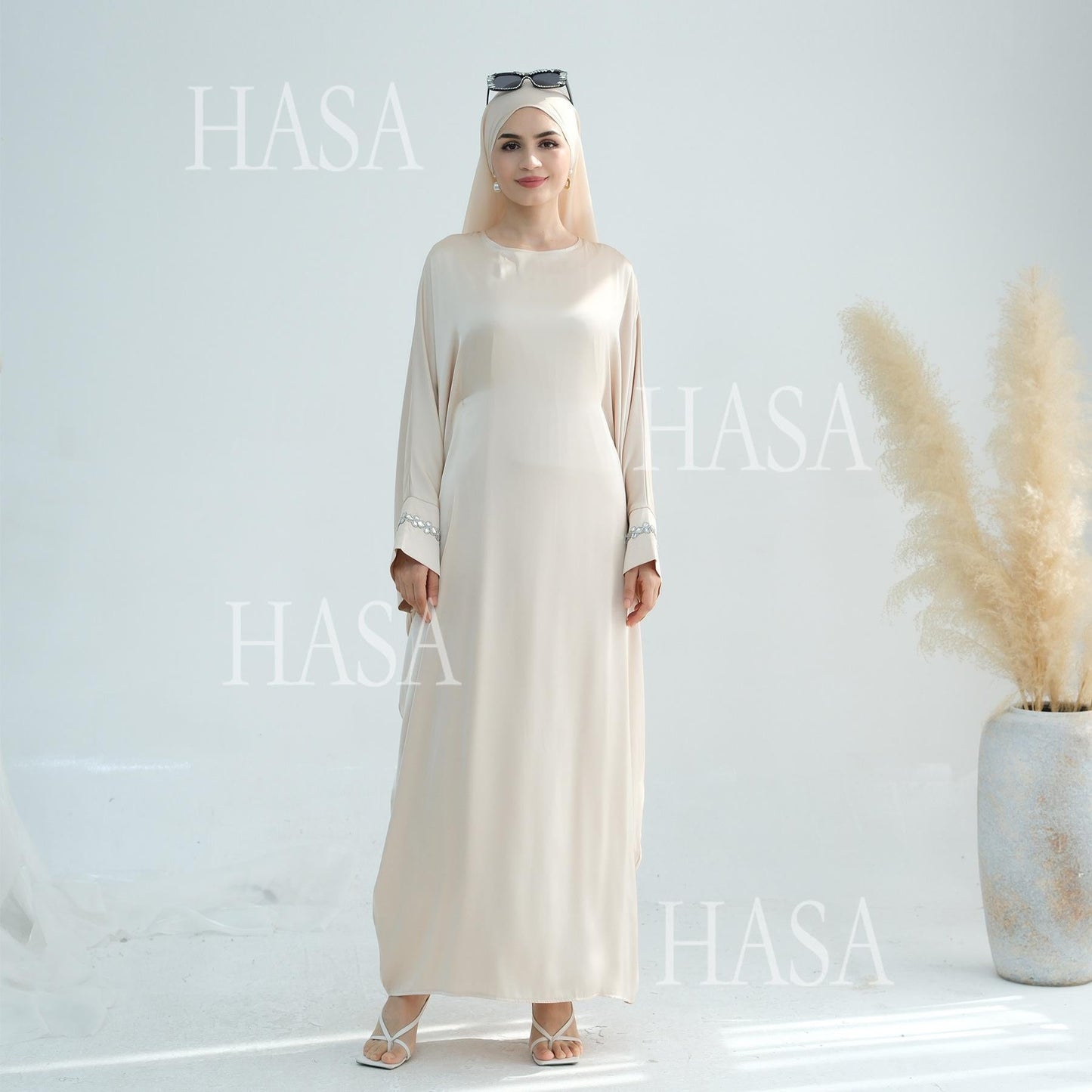 HA5882 A Cardigan Dress with Exquisite Hot Diamond Embellishment and Elegant Details closed abayas