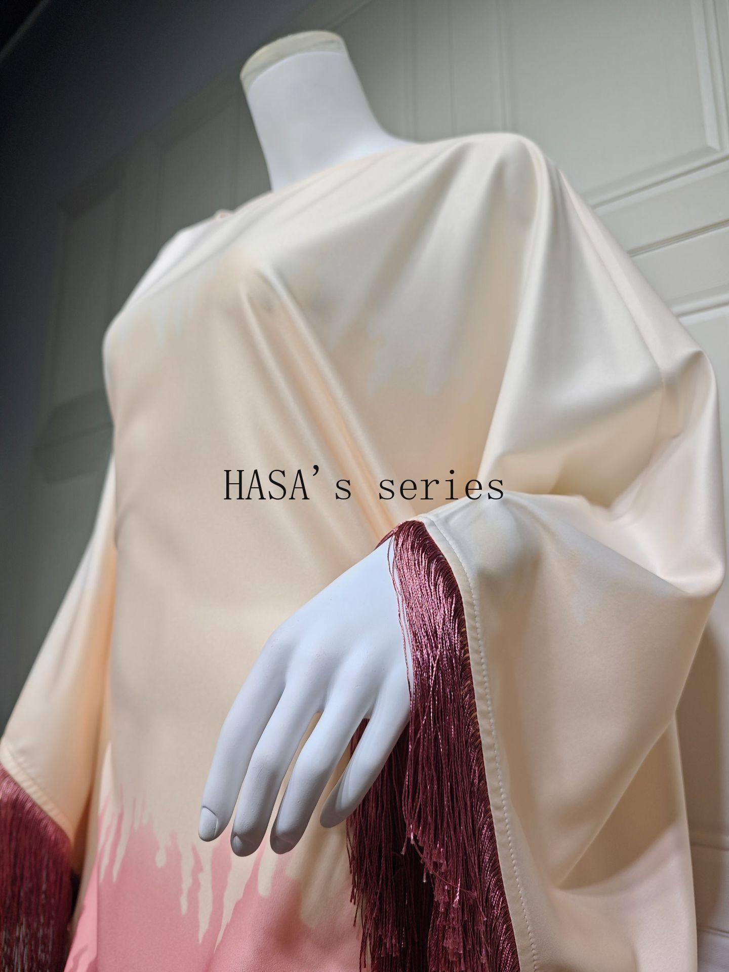 HS5095 Romantic Gradient Fringed Robe, Elegant Printed Long Dress