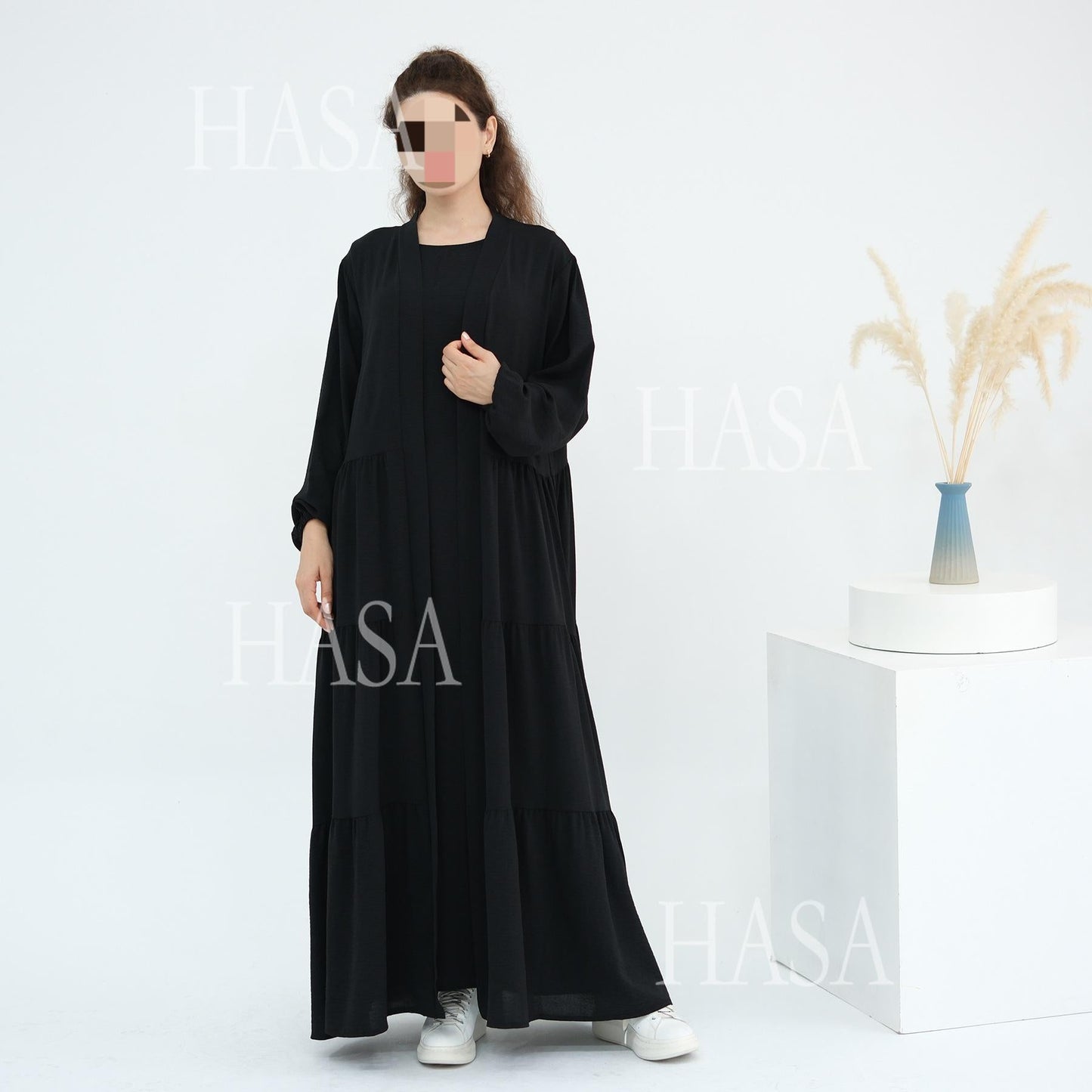 HA6559  Solid Color Loose Robe Dress Two-piece Set