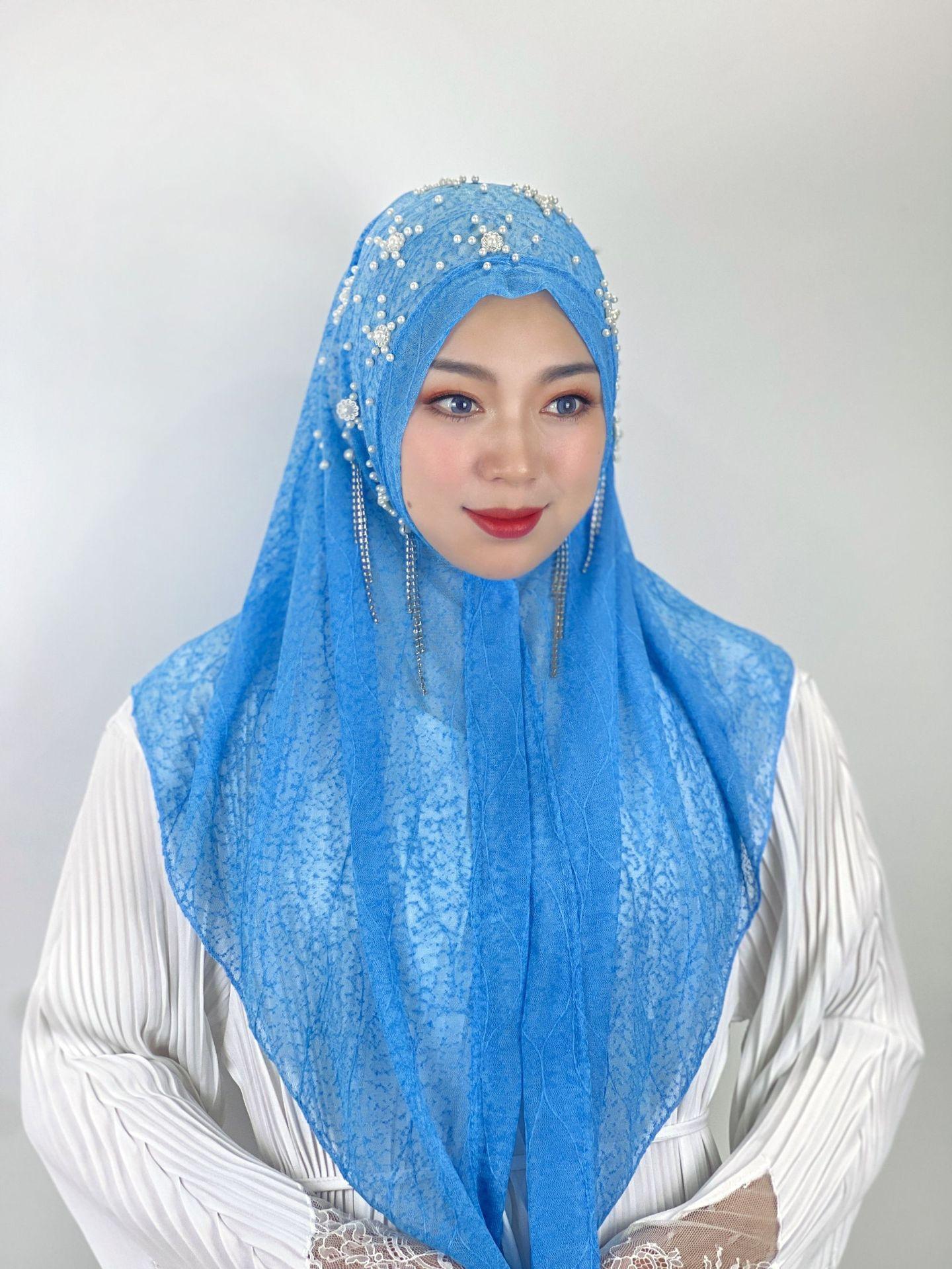 HAYA HA1107 Solid Color Headband Gold Thread Bead Flower Shawl Hat Headband