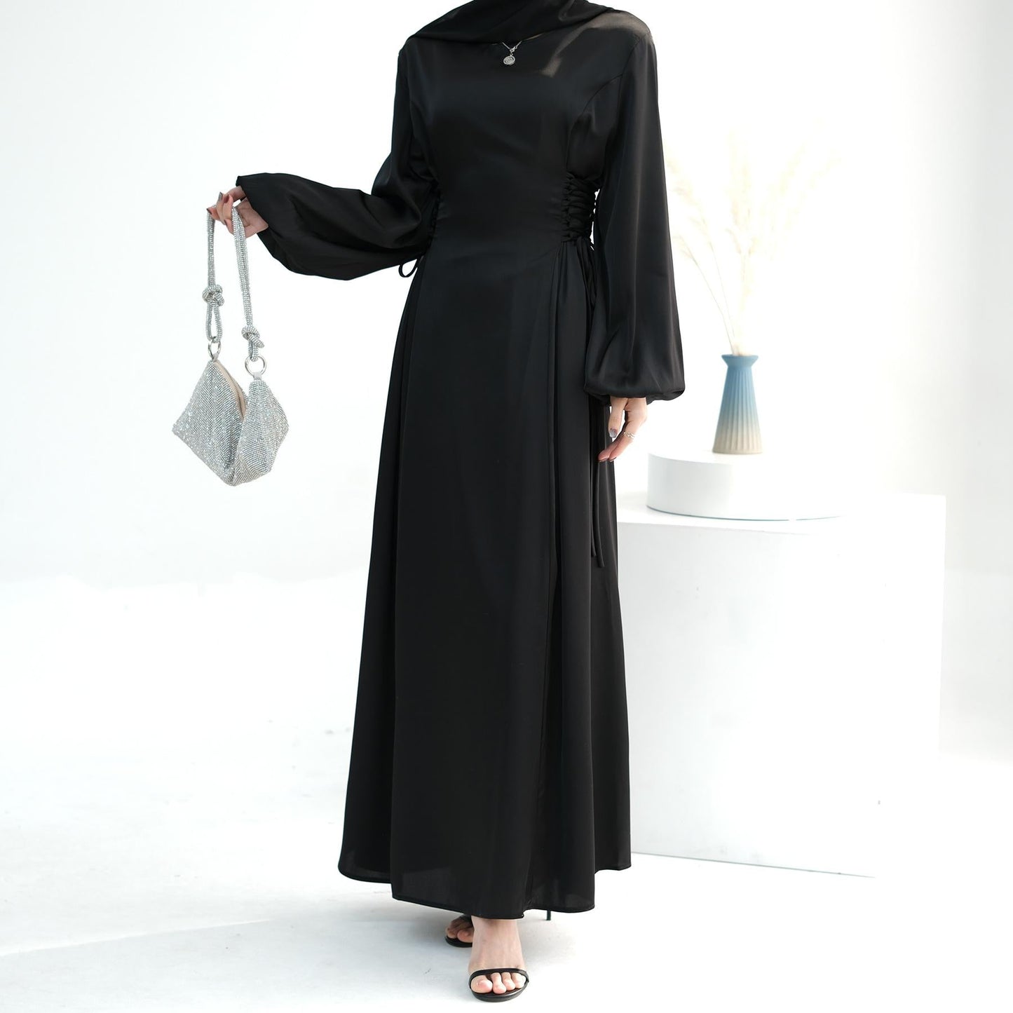 HAYA HAYA0991 Solid Color High-necked Slim Elegant Dress