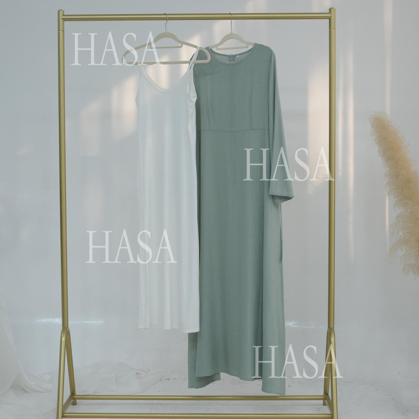 HA6494 Simple Solid Color Linen Bamboo Dress | Lace-Up Design