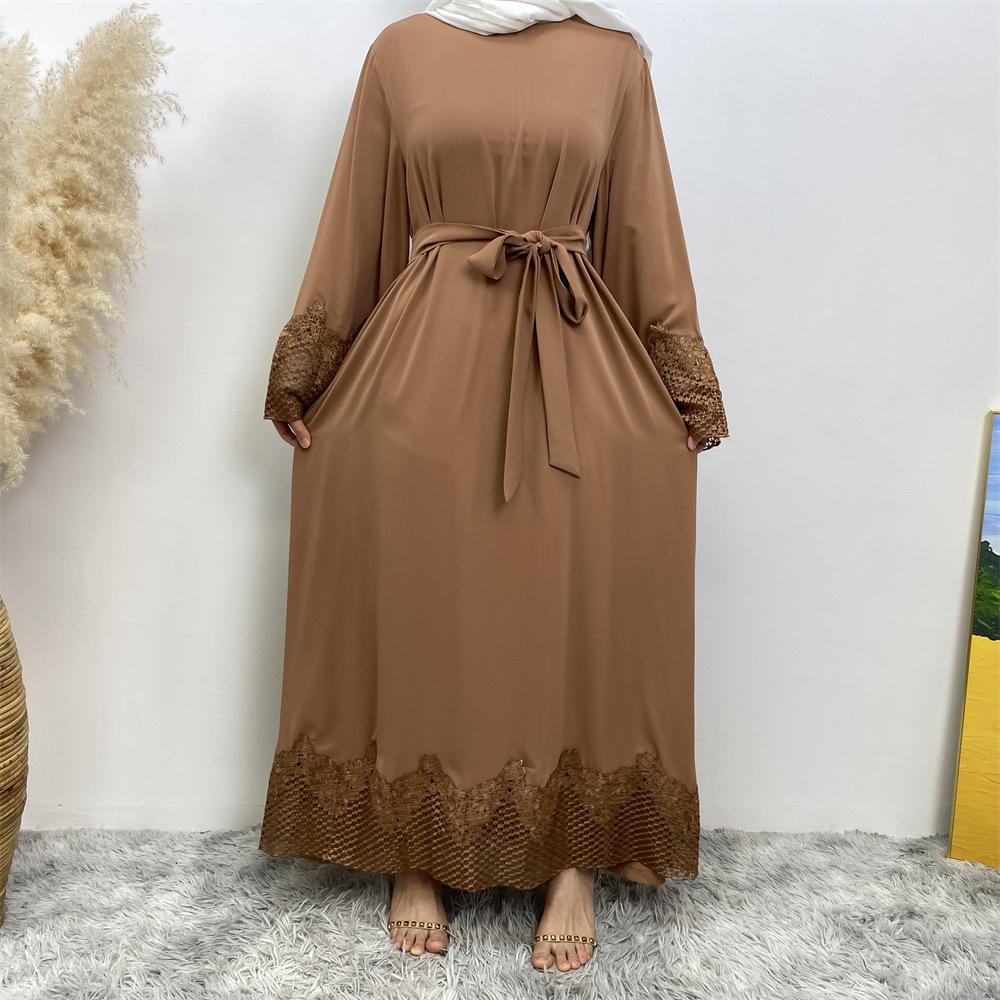HAYA HAYA1084 Muslim Fashion Lace Robe Dress