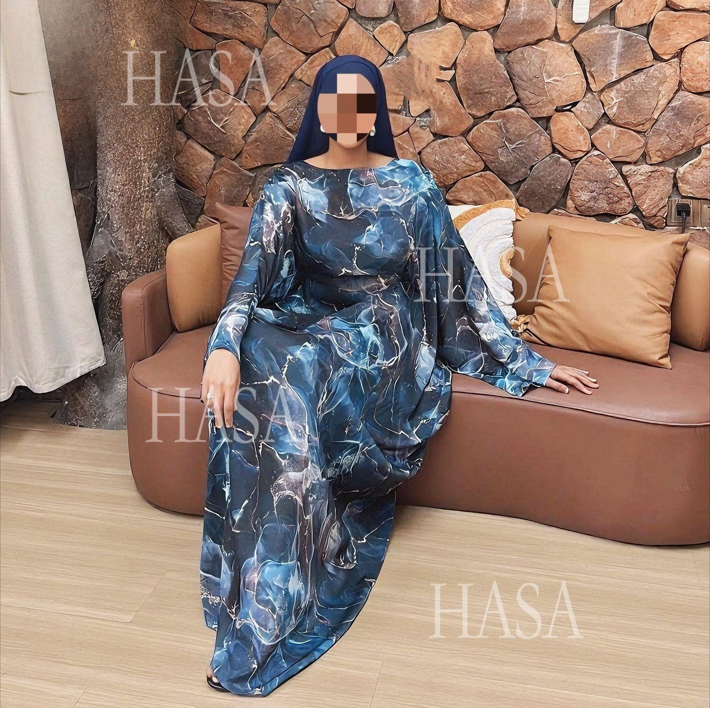 HA6621  Printed Long-sleeved Dress (with Optional Headscarf)