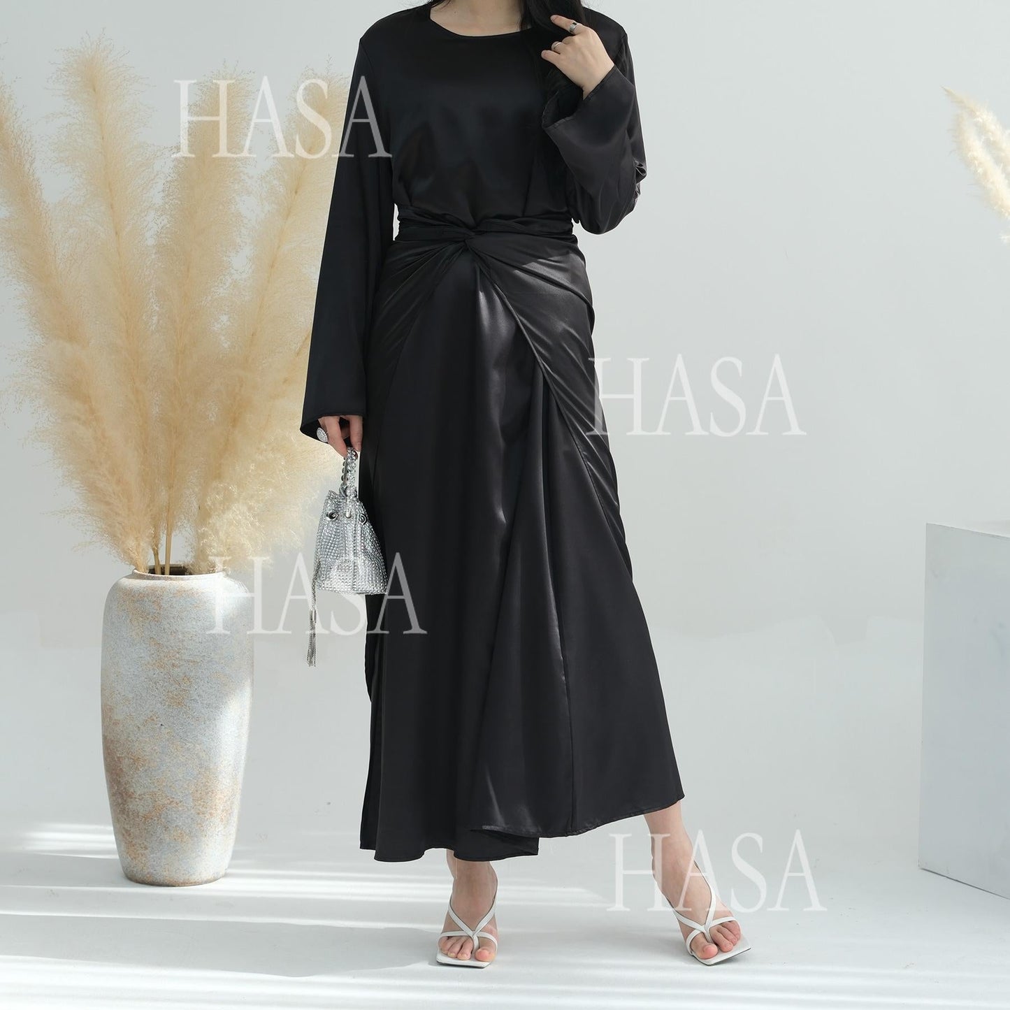 HA6581 Solid color three-piece women's long skirt suit