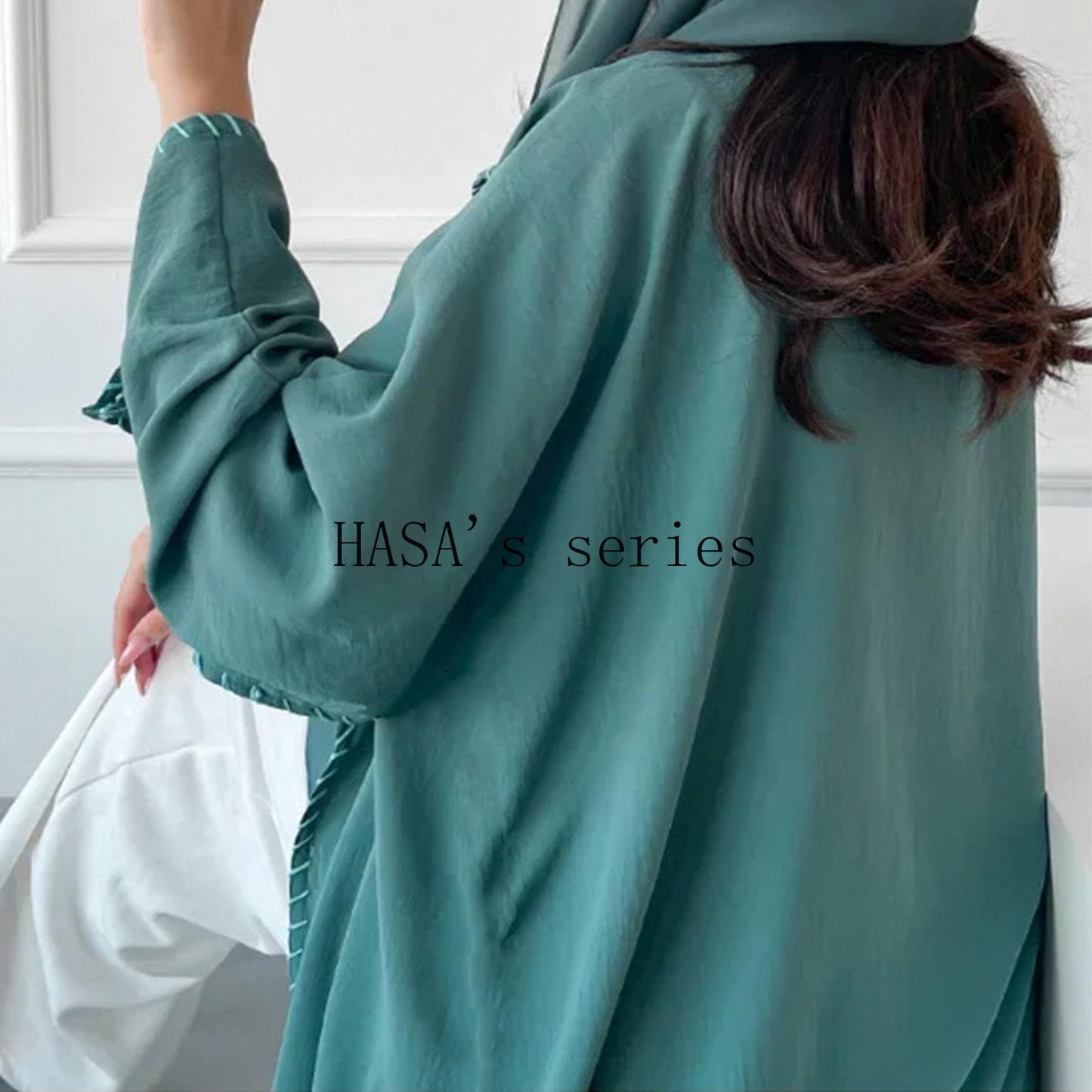HS4843 Simple Cardigan and Headscarf Two-piece Set.