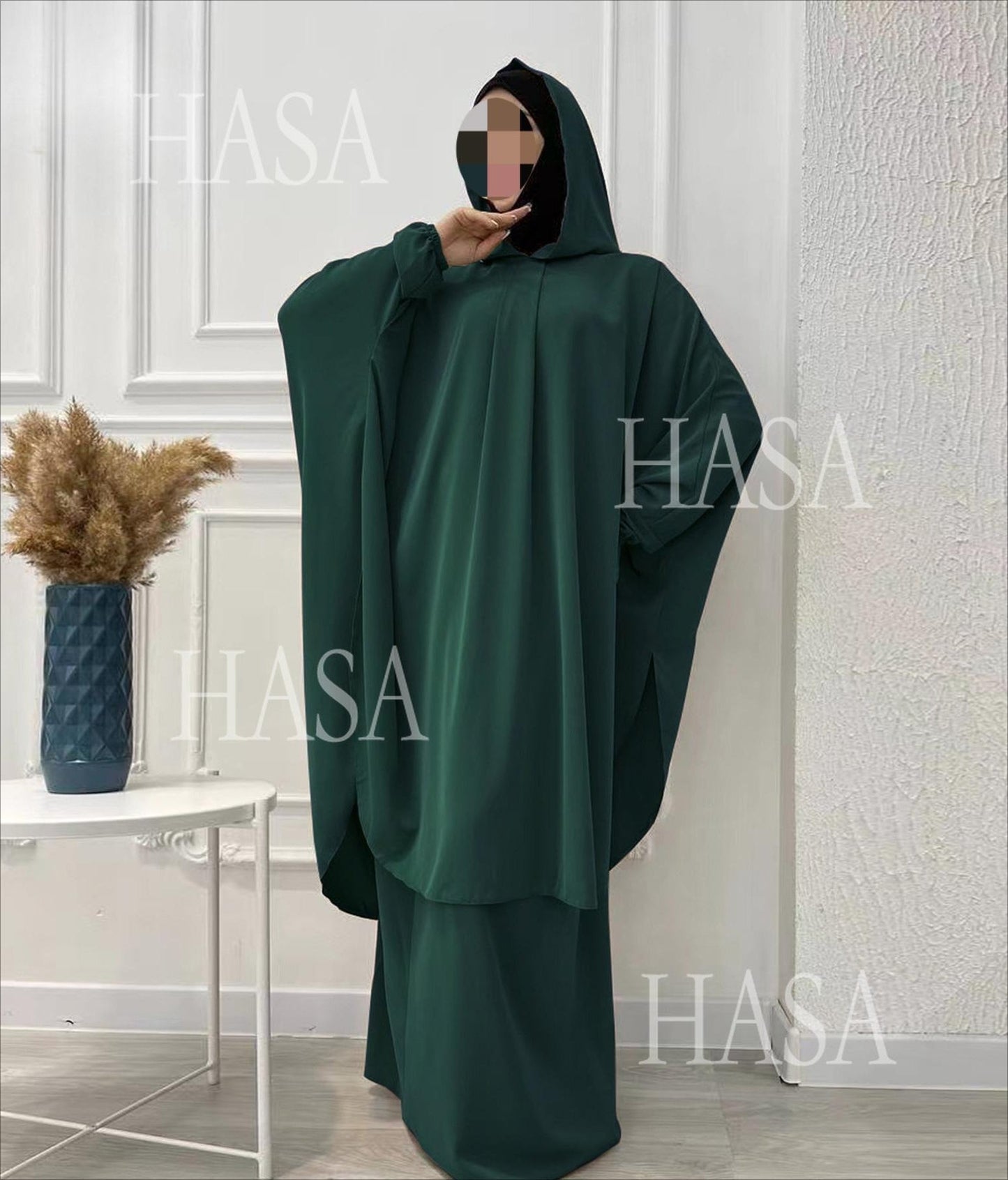 HA6583 Solid Color Long Robe Dress with Wide Swing Design