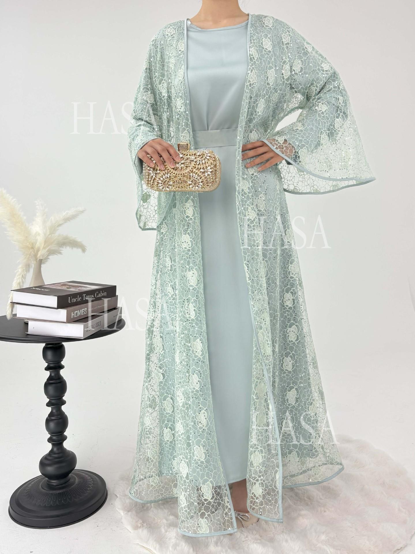HA6482 Soft Lace Maxi Dress Set, Simple Loose Design