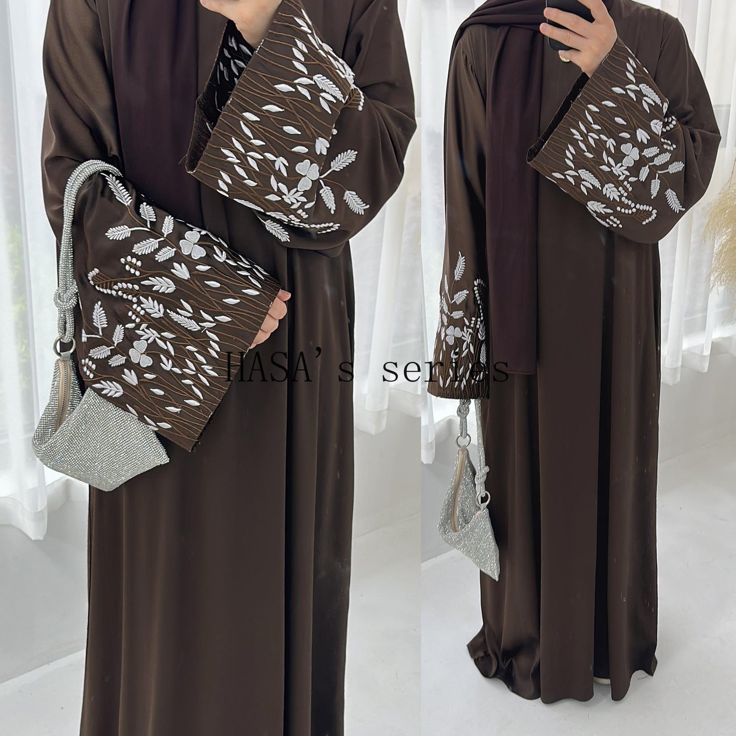 HS4832 A Long Robe with Leaf-patterned Embroidery, Showcasing Subtle Yet Exquisite Texture.