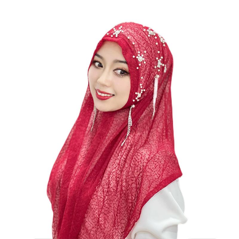 HAYA HA1107 Solid Color Headband Gold Thread Bead Flower Shawl Hat Headband