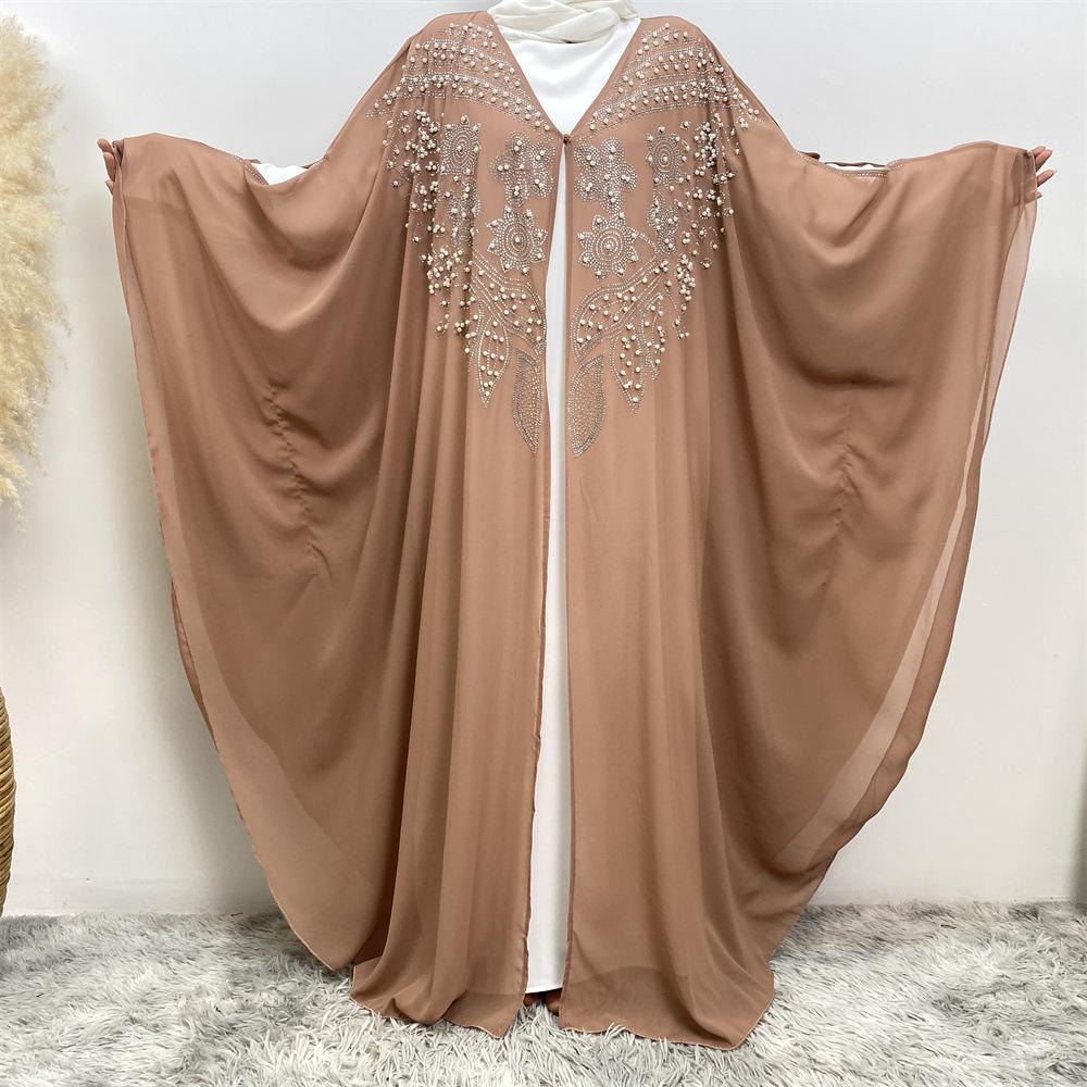 HAYA HAYA1085 Muslim Rhinestone Cardigan Dress
