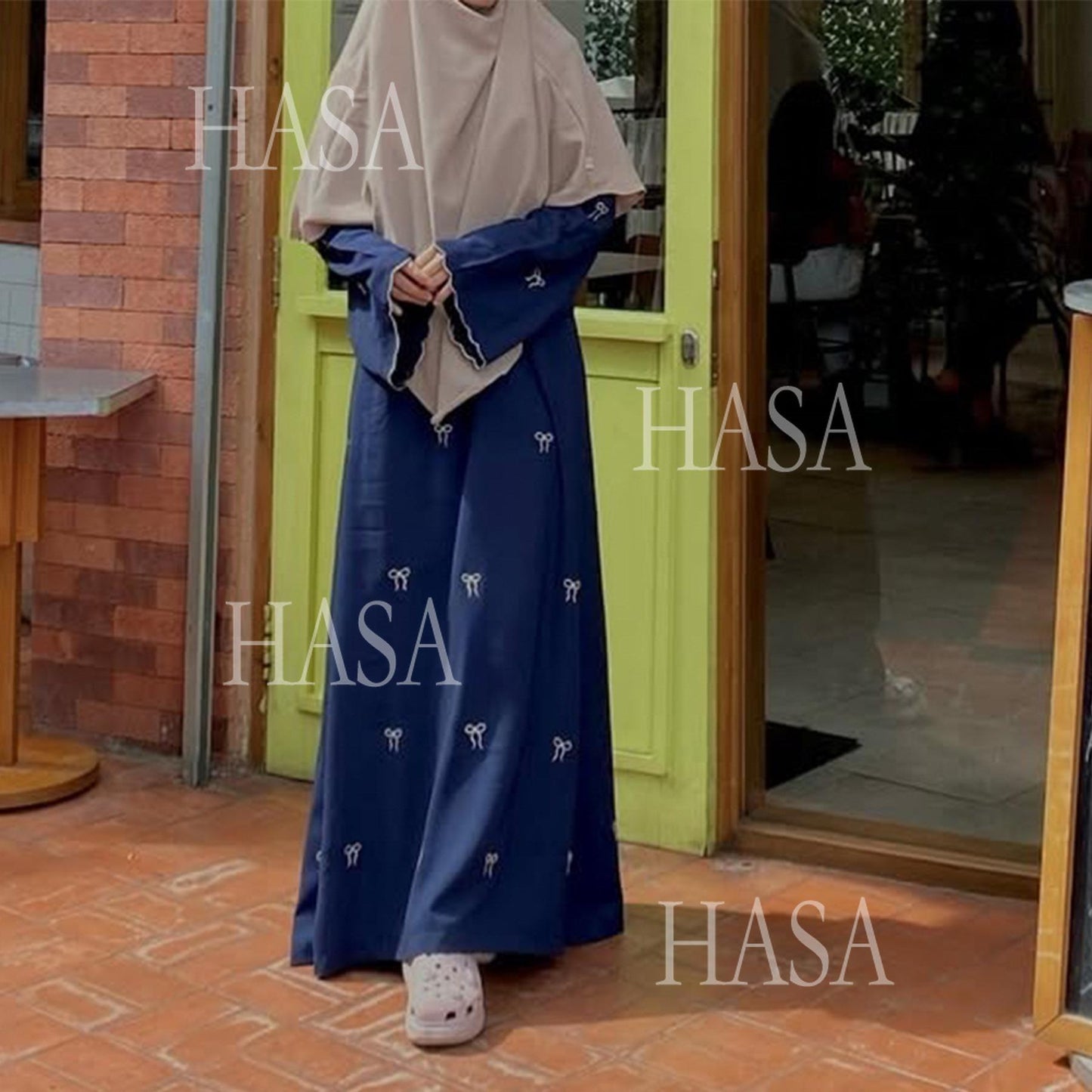HA6558 Bow Embroidered Long Sleeve Dress - Swing Fashion Style