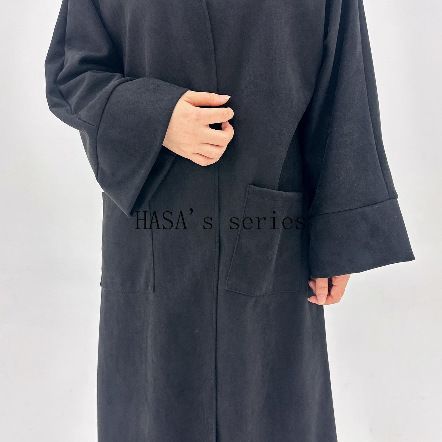 HS5148 Suede-textured, Simple Cardigan-style Long Robe, A Loose and Comfortable Dress for Autumn and Winter.