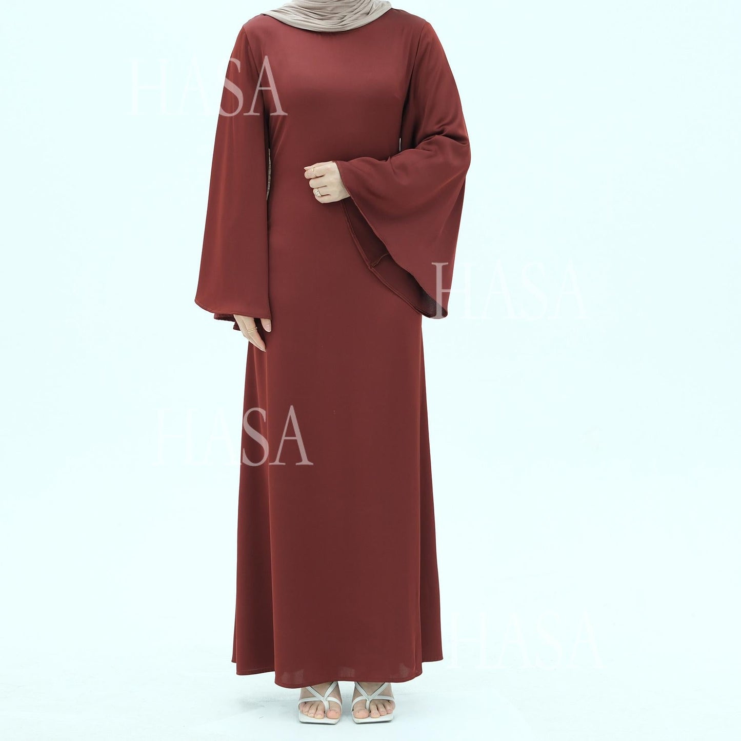 HA6478 Simple Long Dress with Wide Sleeves, One-piece and Smooth Style