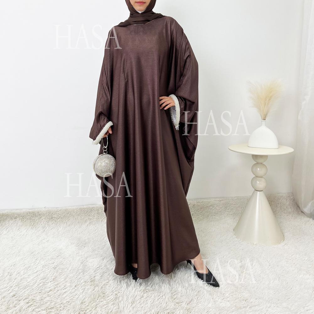HA6496 Simple and Elegant Bat Sleeve Beaded Robe Dress (headscarf Not Included)