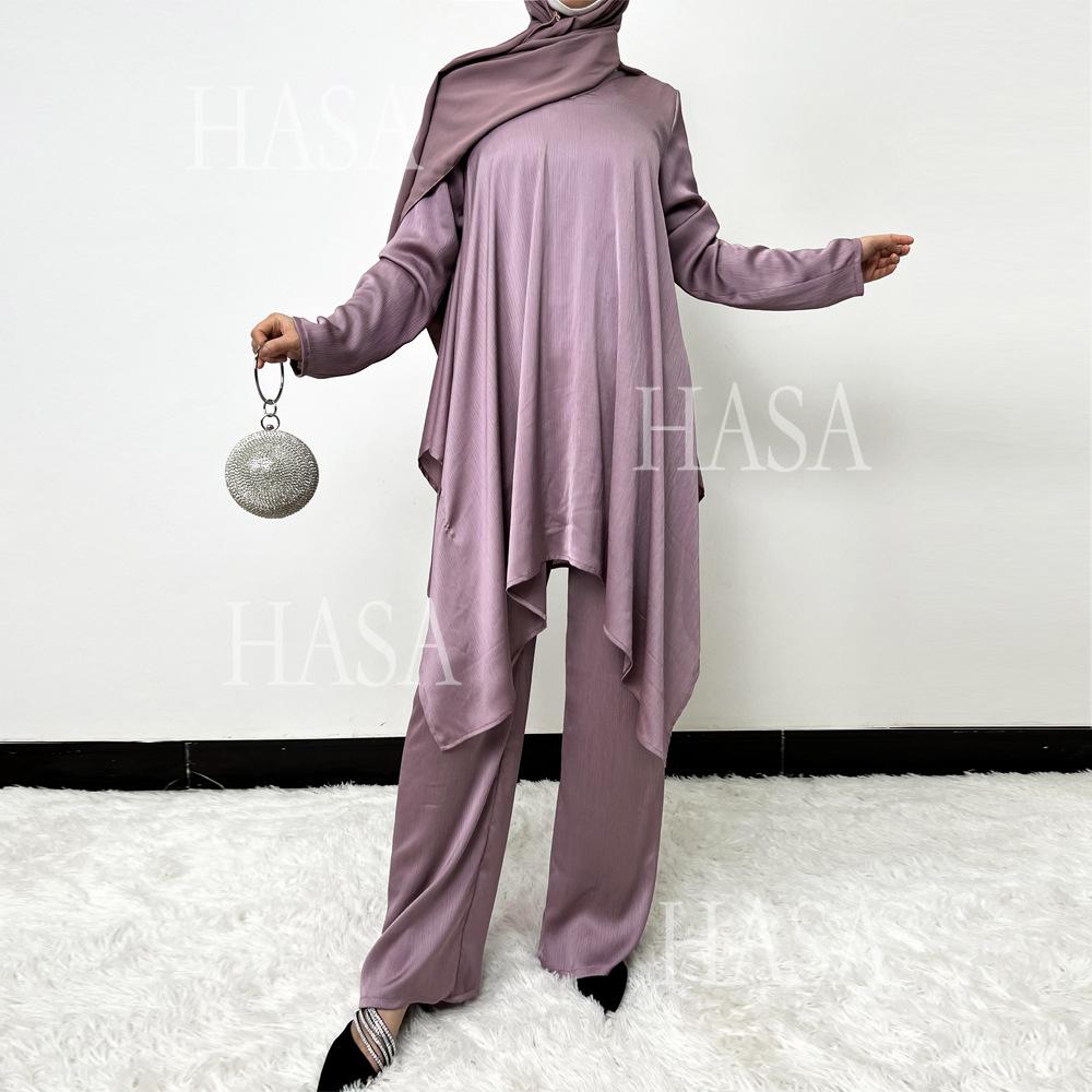 HS5854 High-end crepe linen two-piece robe, irregular design shows fashion(Headband not included)