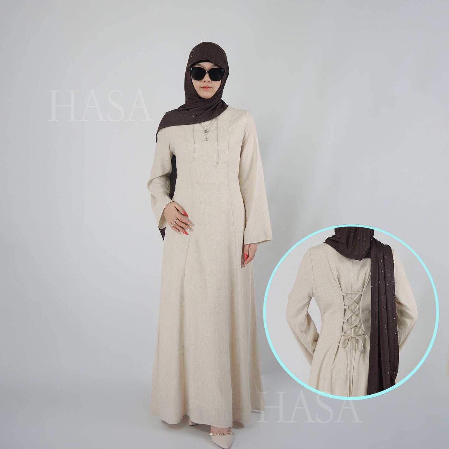 HASA HA5866 Elegant Long Skirt with Tie Waist and Wide Swing Design