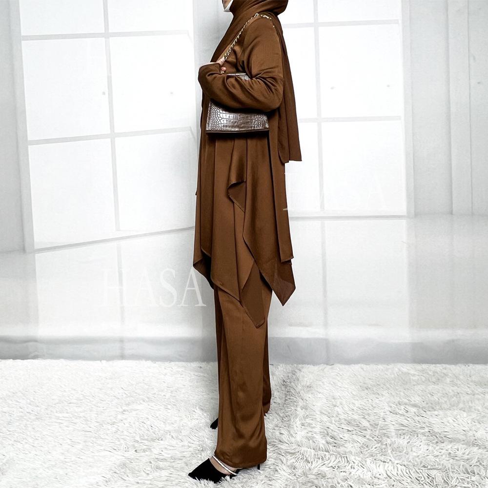HS5854 High-end crepe linen two-piece robe, irregular design shows fashion(Headband not included)