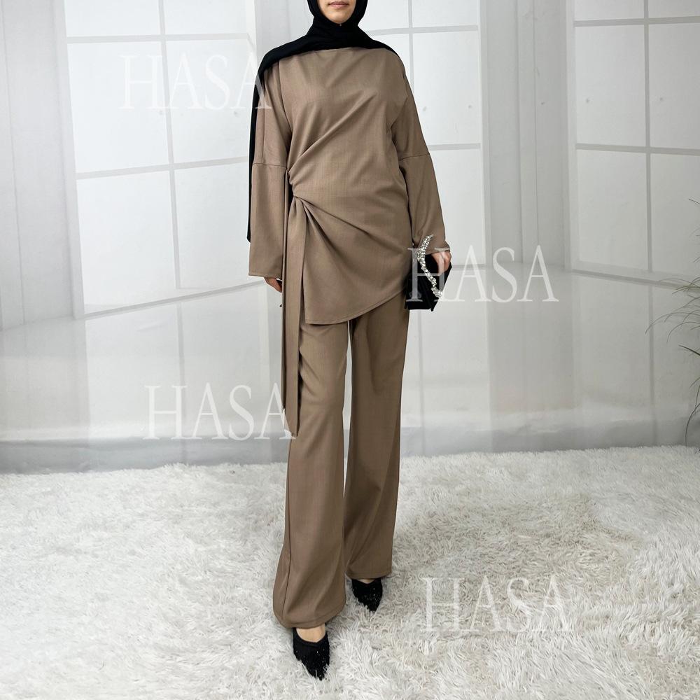 HS5856 High-end Imitation Linen Two-piece Suit (excluding Headscarf), Fashionable and Comfortable New Experience